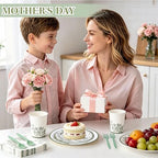 400 Pcs Disposable Sage Green Floral Tableware Set for 50 Guests - Image 4