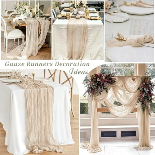 16 Pack Beige Cheesecloth Table Runner 35x120 Inch Boho Gauze Cheese Cloth Table Runners, 10 FT Long Rustic Sheer Beige Table Runner for Wedding Bridal Baby Shower Birthday Party Table Decorations - Image 5