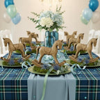 Vicenpal 6 Pack Baby Shower Wooden Vintage Rocking Horse Table Decoration for Blue Green Tartan Plaids Party Centerpiece Rocking Horse Decor for Baby Shower Party Wedding Birthday Decor (Brown) - Image 6