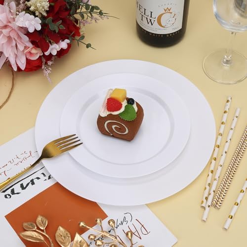 White Plastic Plates Disposable, 100Pcs Dinner 10.25" & Dessert 7.5" - Image 7