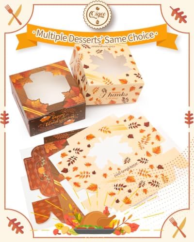 qiqee Thanksgiving Bakery Box with Window 36packs 6x6x3 Gold Leaves Cookie Boxes Pastry Box for Thanksgiving Day - Image 2
