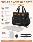 FHELAD Diaper Bag Tote for Women, Baby Diaper Bag Set (Obsidian Black) - Image 2