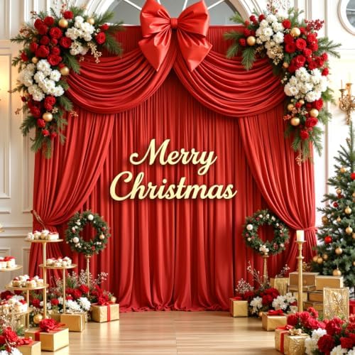 10x10ft Wrinkle Free Red Backdrop Curtain for Parties, Soft Red Christmas Photo Backdrop Curtains, Polyester Photo Backdrop Drapes for Birthday Party Baby Shower Photography Background - Image 2