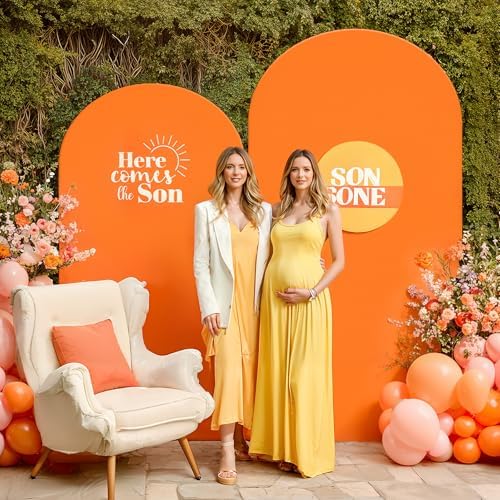 Orange Arch Backdrop Cover 2 Set - 7.2FT, 6FT Spandex Fitted Wedding Arch Stand Covers Round Top Chiara Arch Backdrop Stands Cover for Birthday Parties Banquet Photo Background Decoration - Image 3