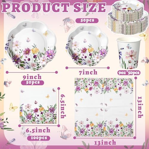 Newtay 250 Pcs Wildflower Disposable Paper Plate Napkins - Image 3