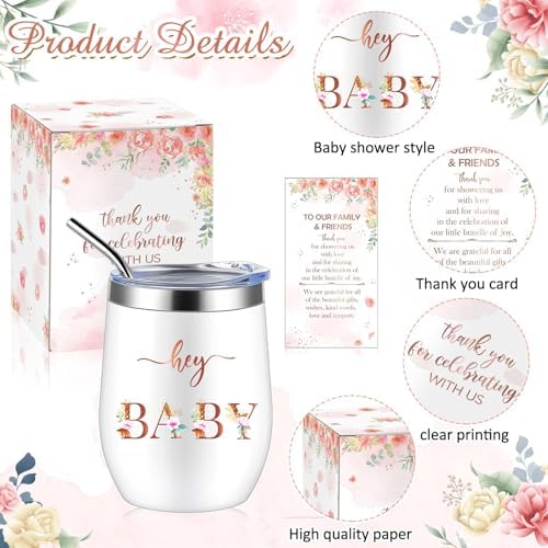 Hoolerry 6 Set Baby Shower Cups, 12oz Stainless Steel Tumbler, Floral - Image 3
