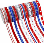 11 Rolls 5 Yards Ribbons 3/8 inch Wide Patriotic Ribbon Red White Blue Grosgrain Ribbon by AYGCI