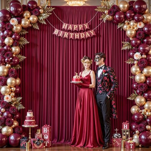 4 Panels Burgundy Backdrop Curtains - Wrinkle Free Fabric Backdrop Curtain for Photoshoot, 10FT Wedding Party Photo Backdrop Drapes for Birthday Baby Shower Photography Stage Background Decorations - Image 3