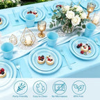 Light Blue Plastic Plates Party Set 30 Guests for Wedding Birthday - Image 4