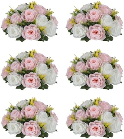 NUPTIO Flower Ball Centerpieces for Tables: Pink & White Artificial Rose by Nuptio