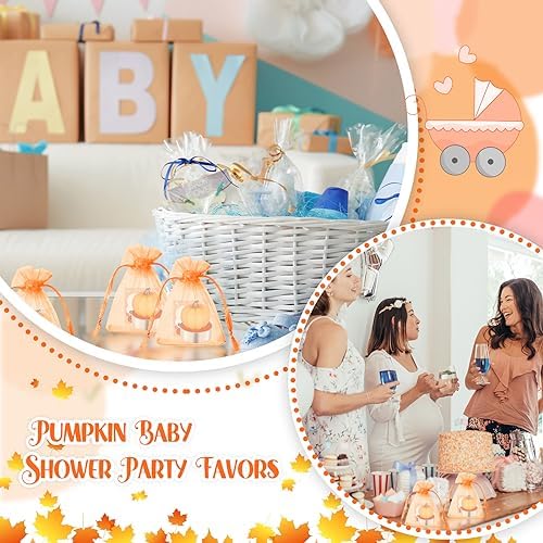 MTLEE 48 Sets Baby Shower Favors Include 48 Succulent Pumpkin Shaped Candles Fall Mini Plants Tea Lights Candles with 48 Invitations Cards and 48 Organza Bags for Baby Gender Reveal Guests(Pumpkin) - Image 6