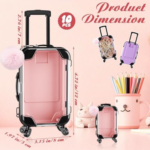 Gejoy 20 Pcs Mini Suitcase Party Favor Box with Plush Ball Keychains 7.48 x 3.15 x 1.97 Inches Empty Luggage Storage Box Clear Candy Packaging Containers for Baby Shower Travel Wedding (Multicolor) - Image 2