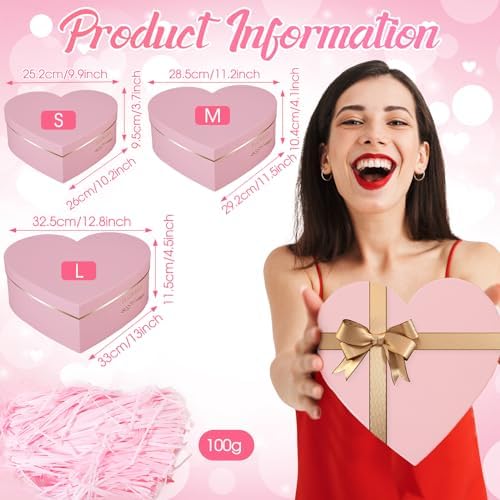 Glenmal 3 Pcs Heart Shaped Gift Boxes with Lids,Pink - Image 3