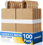 XPCARE Large Brown Paper Bags, 100 Pcs 10x5x13 Paper Gift Bags with Handles by XPCARE