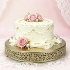 14 Inch Luxury Gold Cake Stand, Round Metal Dessert Display with Ornate Filigree Lace, Dual‑Coated Premium Finish for Wedding, Anniversary & Elegant Home Decor - Image 5