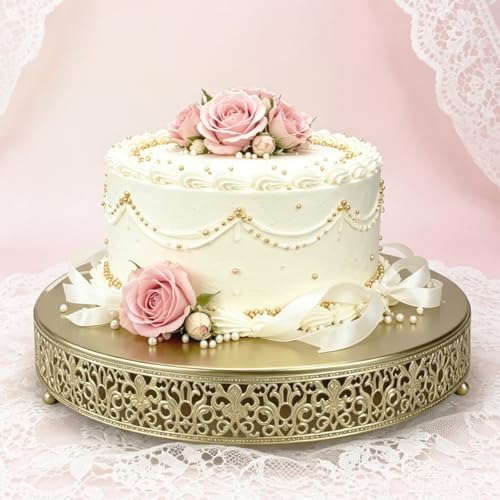 14 Inch Luxury Gold Cake Stand, Round Metal Dessert Display with Ornate Filigree Lace, Dual‑Coated Premium Finish for Wedding, Anniversary & Elegant Home Decor - Image 5