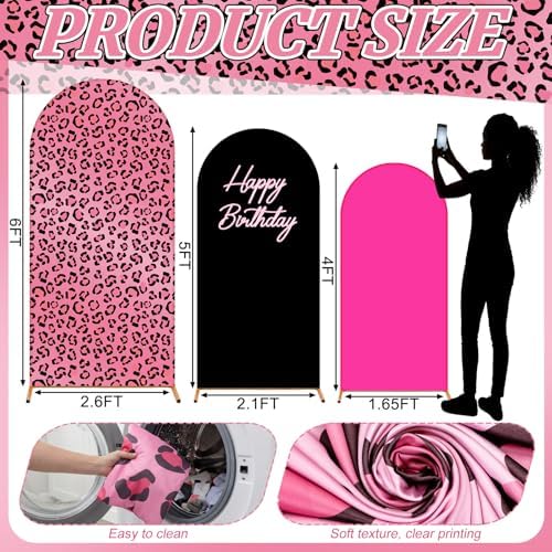 3 Pcs Happy Birthday Party Arch Cover Cheetah Print Birthday Backdrop Decor - Image 3