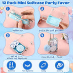Retrowavy 72pcs Mini Suitcase Party Favors Box, Girls Trip Gift with Mini Luggage Box, Compact Mirror, Scrunchie, Keychain, Makeup Sponge, Eye Mask(each 12) for Travel Wedding Bachelorette Party(Blue) - Image 5
