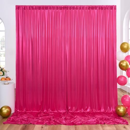 10x10ft Hot Pink Backdrop Curtains Wedding Party Glitter Sequin Curtain Backdrop Fabric Shimmer Drapes Backdrop Bridal Baby Shower Birthday Christmas Photoshoot Background Photography 5x10FT，2 Panels by LittleFunny