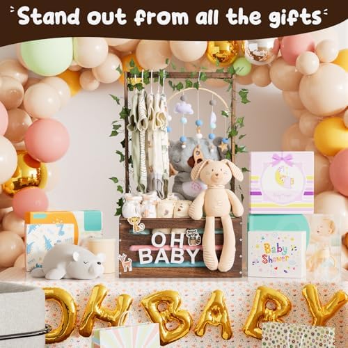 Large Baby Shower Gifts Basket Wooden Crate, Personalized Wooden Letters Hangers New Born Baby Girl Boy Gifts Vine Decorations Closet with Adjustable Handle Pregnancy Gifts for New Mom Parents Brown - Image 4