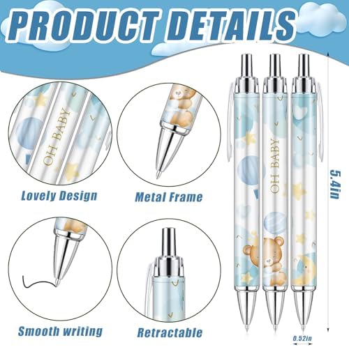 145 Pieces Baby Shower Favors for Guest Blue Bear Ballpoint Pens and Keychains Gifts Bulk Retractable Baby Shower Pens Gender Reveal Greeting Thank You Cards Souvenirs Game Prizes - Image 2