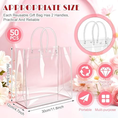 LEIFIDE 50 Pcs Plastic Clear Gift Bags with Handles,11.8 X 13.8 X 4.7 Inch - Image 2