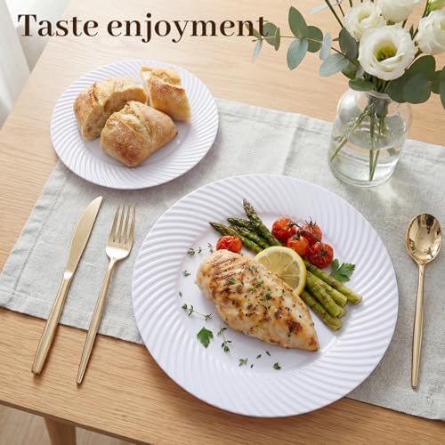 IOOOOO 100Pcs 10" White Plastic Dinner Plates,Disposable Plates for Party - Image 4