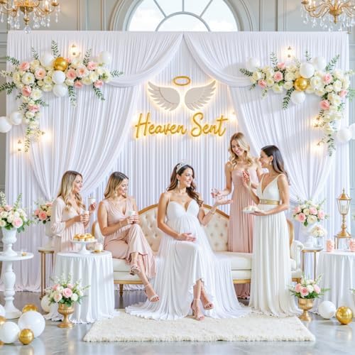 6 Panels White Backdrop Curtain for Parties Wedding Wrinkle Free White Photo Curtains Backdrop Drapes Fabric Decoration for Baby Shower 30ft(W) x 10ft(H) - Image 4