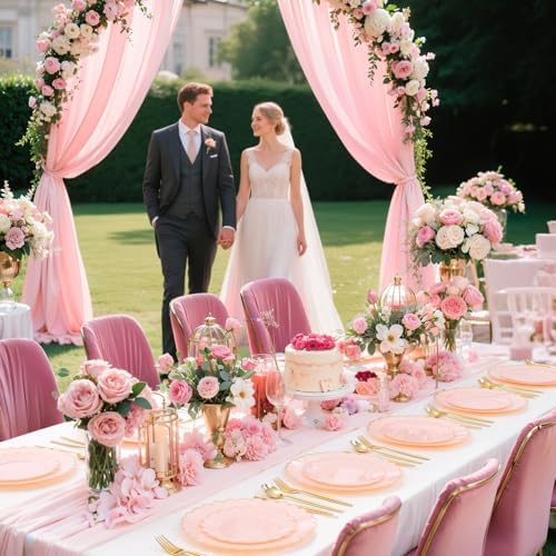 LIYH Pink Gold Rim 120 Pcs Scalloped Plastic Plates For Baby Shower Party - Image 5