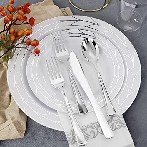 COLOSUS 175PCS Silver Plastic Dinnerware Sets With Fancy Silverware Set. - Image 4