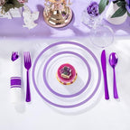 I00000 350Pcs Clear Purple Plastic Plates Dinnerware Set for 50 Guests - Image 6