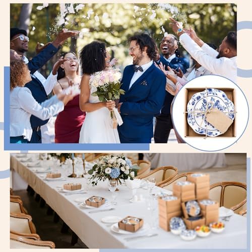 SiliFine 48 Pcs Wedding Favors for Guests Small Ceramic Bowls, Flower, Blue - Image 3