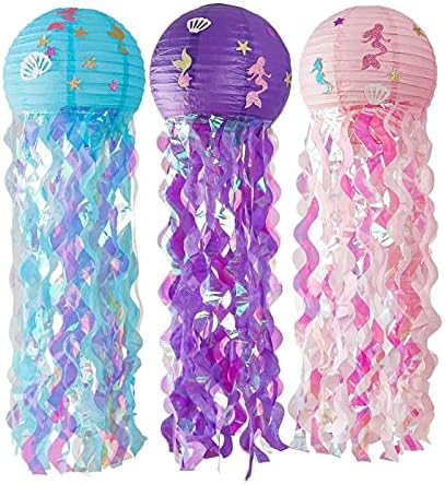 Candlestick Holders Candle Lantern, 未处理 Garden Decor Weathervanes Jellyfish Paper Lantern Under The Sea Party Decor Girl Kid Birthday Party Decoration Baby Shower(Purple) - Image 2
