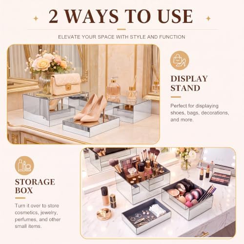 Leinuosen 7 Pcs Large Acrylic Buffet Risers, 6-12" Rectangle, Silver - Image 4