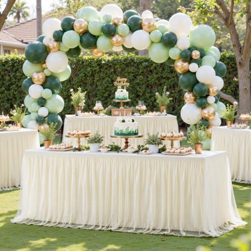 HB HBB MAGIC Ivory Table Cloth Spandex Table Covers 6ft Fitted Tulle Tablecloth Rectangular Desk Skirt Stretch Cream Table Cloths Covers Party Banquet Birthday Baby Shower Wedding Table Cloth, 2 Pack - Image 2