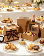 COTOPHER 50Pcs Cookie Boxes with Ribbons, 9x6x3 Inch Brown Bakery Boxes - Image 4