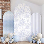 SiliFine Set of 3 Blue Chinoiserie Floral Arch Cover 4ft 5ft 6ft Striped Stretchy Backdrop Covers Gingham Patterns Backdrop Cover for Wedding Birthday Party Bridal Shower Baby Shower Celebration - Image 3