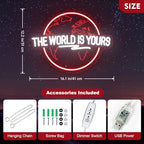 The World Is Yours Neon Sign Carved Planet Adjustable Brightness USB Powered LED Neon Signs for Wall Decor Light Up Signs for Bedroom Classroom Office Man Cave Game Room 41cm*31cm - Image 3