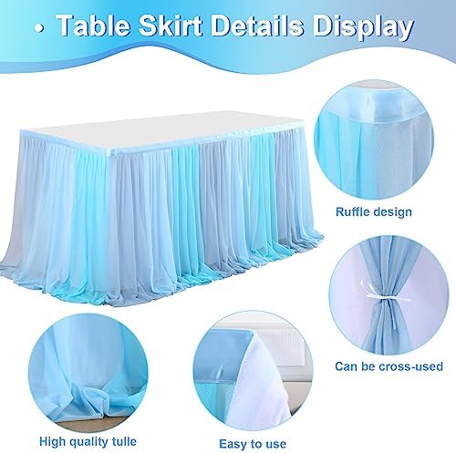 Frozen Theme Party Tulle Table Skirt for Rectangle Tables 14ft Blue Ruffle Tutu Table Cloth Cover for Winter Wonderland Baby Shark Baby Shower Birthday Party Wedding Decorations - Image 6