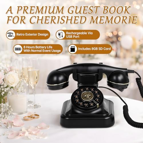 Audio Guest Book Wedding Phone with Signage, Vintage Voice Message Recorder Telephone with Premium Gift Box for Special Events,Bridal Shower,Birthday Party,Baby Shower,Anniversary - Image 4