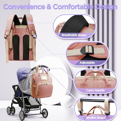 Lenski 6 in 1 Diaper Bag Backpack with Pad Shower Gifts Travel Bags for Registry Search Boys Girls Bags Newborn Essentials Accessories Stuff Unisex Dad Mom Mens - Image 4