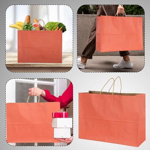 BLEWINDZ 70Pcs Large Paper Bags with Handles, 16x6x12 Inches Orange Paper Shopping Bags for Small Business, Large Kraft Gift Bag Bulk for Grocery Mechandise Retail - Image 3