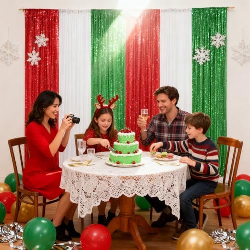 Red Curtains Birthday Sequin Backdrop, 3 Pack 2ft x 8ft Party Background - Image 6