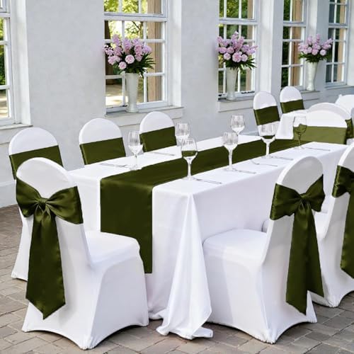 MDS® Pack of 200 Satin Chair Sashes for Wedding & Events – Olive Green - Image 6