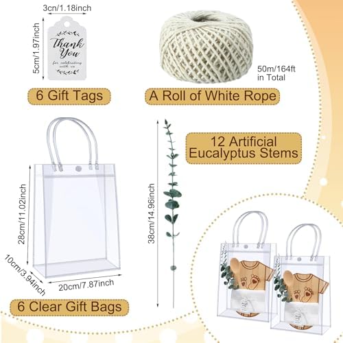 Teenyyou 43 Pcs Baby Shower Game Prizes for Winner Bamboo Cheese Board Spoon Plaid Towel Artificial Eucalyptus Stems Thank You Tag Card Gift Bag for Guest Baby Bridal Shower Wedding Favors(Babysuit) - Image 3