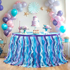 Partisky Mermaid Tulle Tutu Ruffle Curly Willow Table Skirt for Rectangle Table 9ft, Mermaid Themed Party Table Cloth for Girls Birthday Party or Baby Shower - Image 5