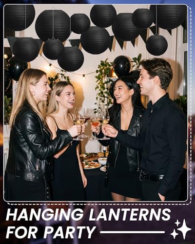 Treela 48 Pcs Paper Lanterns Party Decorations Round, Black - Image 4