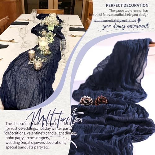 18 Pack Cheesecloth Table Runner 10FT Navy Blue Table Runner Boho Gauze Cheese Cloth Table Runners Long Rustic Sheer Table Decorations for Wedding Party Baby Bridal Shower Birthday Holiday Home - Image 6