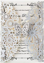 Hosmsua 5.12 x 7.3 50PCS Personalized Silver Laser Cut Butterfly Quinceanera Invitation Cards Hollow Lace Flora Butterfly Invitations for Quinceañera Wedding invitations (Silver Glitter) by Hosmsua