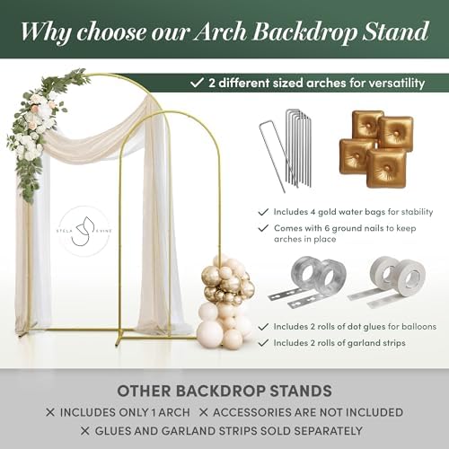 Balloon Arch Stand Set of 2 (7.2FT & 6FT) – Gold Arch Backdrop Stand for Wedding, Party Decoration, Photo Backdrop Frame with Base, Carry Bags & Accessories - Image 5